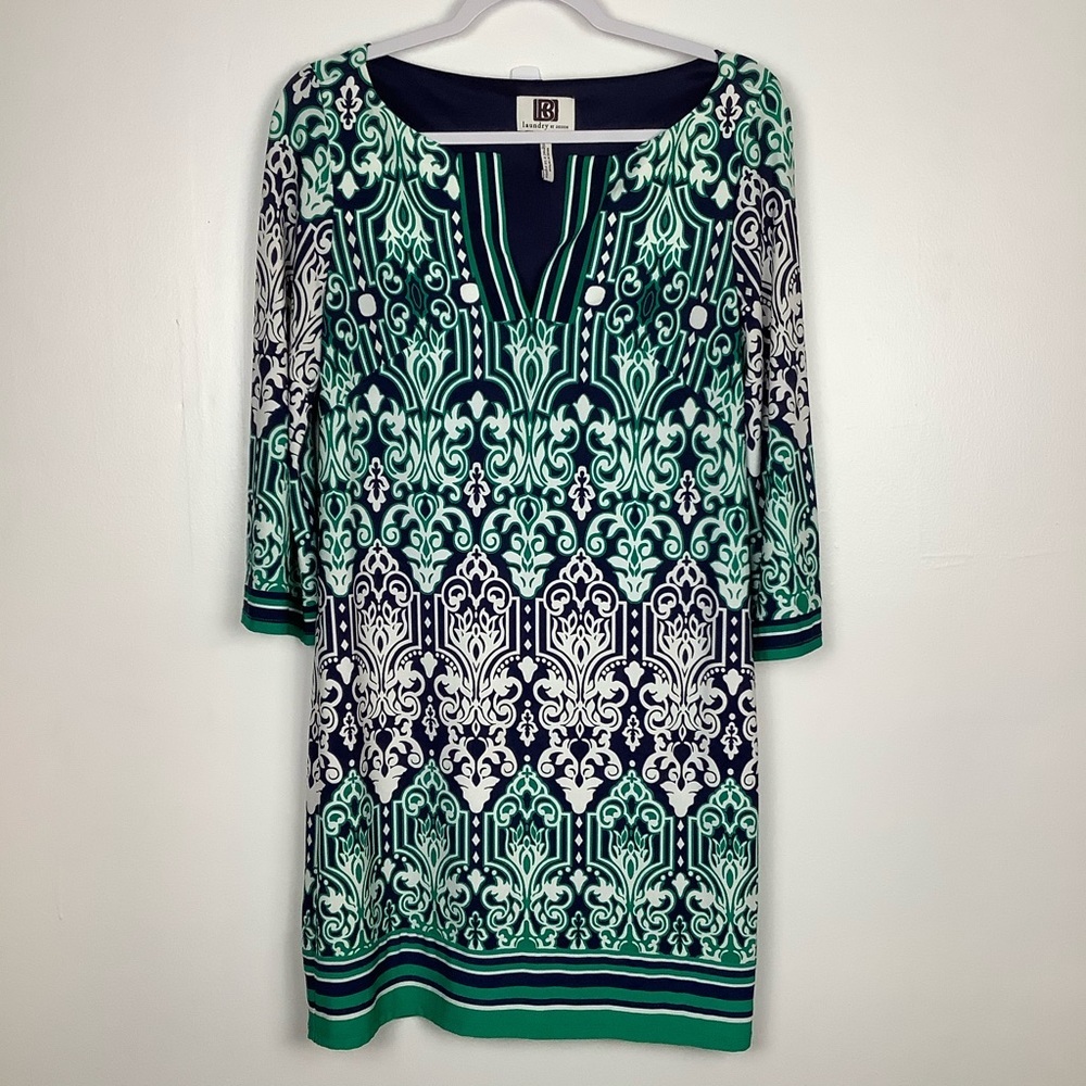 Laundry by Design Dress shift v-neck lined green blue Size 6